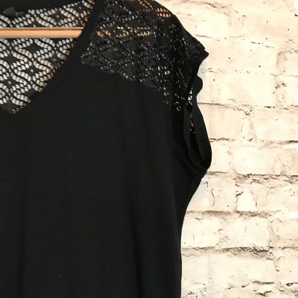 Talbots Dress Womens Medium Black Drawstring Mesh Lace Trim Pockets Stretch - Picture 7 of 15